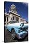 Blue Vintage American Car Parked Opposite the Capitolio-Lee Frost-Stretched Canvas