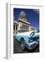 Blue Vintage American Car Parked Opposite the Capitolio-Lee Frost-Framed Photographic Print