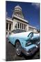 Blue Vintage American Car Parked Opposite the Capitolio-Lee Frost-Mounted Photographic Print