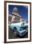 Blue Vintage American Car Parked Opposite the Capitolio-Lee Frost-Framed Photographic Print