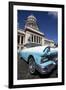 Blue Vintage American Car Parked Opposite the Capitolio-Lee Frost-Framed Photographic Print