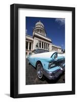 Blue Vintage American Car Parked Opposite the Capitolio-Lee Frost-Framed Photographic Print
