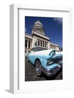 Blue Vintage American Car Parked Opposite the Capitolio-Lee Frost-Framed Photographic Print