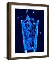 Blue Water Being Poured into Tumbler-null-Framed Photographic Print