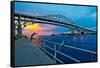 Blue Water Bridge at dusk, Port Huron, Michigan, USA-null-Framed Stretched Canvas