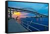 Blue Water Bridge at dusk, Port Huron, Michigan, USA-null-Framed Stretched Canvas