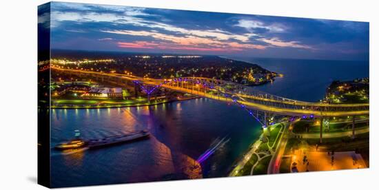 Blue Water Bridge at dusk, Port Huron, Michigan, USA-null-Stretched Canvas