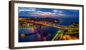 Blue Water Bridge at dusk, Port Huron, Michigan, USA-null-Framed Photographic Print