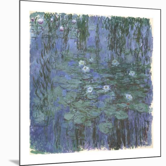 Blue Water Lilies Between, c.1916-1919-Claude Monet-Mounted Premium Giclee Print