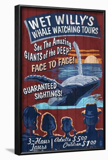 Blue Whale Watching - Vintage Sign-Lantern Press-Framed Art Print