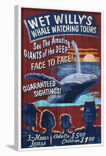 Blue Whale Watching - Vintage Sign-Lantern Press-Framed Art Print