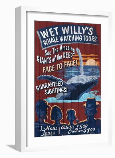 Blue Whale Watching - Vintage Sign-Lantern Press-Framed Art Print