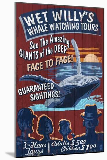 Blue Whale Watching - Vintage Sign-Lantern Press-Mounted Art Print