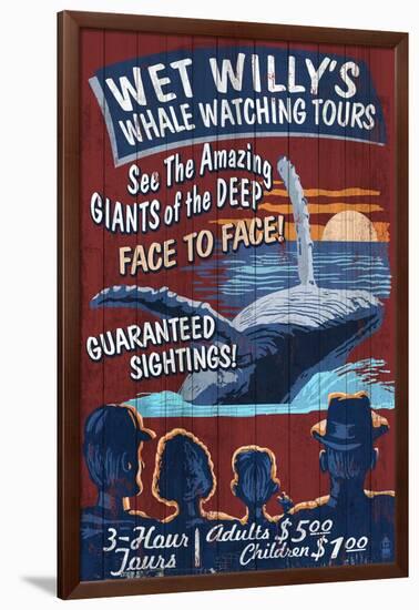 Blue Whale Watching - Vintage Sign-Lantern Press-Framed Art Print