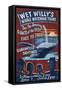 Blue Whale Watching - Vintage Sign-Lantern Press-Framed Stretched Canvas