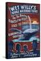 Blue Whale Watching - Vintage Sign-Lantern Press-Framed Stretched Canvas