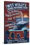 Blue Whale Watching - Vintage Sign-Lantern Press-Stretched Canvas