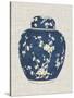 Blue & White Ginger Jar on Linen I-Vision Studio-Stretched Canvas