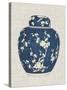 Blue & White Ginger Jar on Linen I-Vision Studio-Stretched Canvas