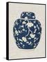 Blue & White Ginger Jar on Linen II-Vision Studio-Framed Stretched Canvas