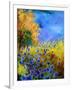 Blue wild flowers with an orange tree-Pol Ledent-Framed Art Print