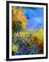 Blue wild flowers with an orange tree-Pol Ledent-Framed Art Print