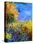 Blue wild flowers with an orange tree-Pol Ledent-Stretched Canvas