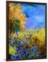 Blue wild flowers with an orange tree-Pol Ledent-Framed Art Print