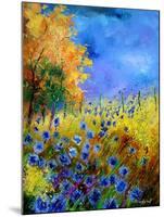 Blue wild flowers with an orange tree-Pol Ledent-Mounted Art Print