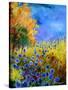 Blue wild flowers with an orange tree-Pol Ledent-Stretched Canvas