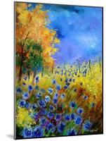 Blue wild flowers with an orange tree-Pol Ledent-Mounted Art Print