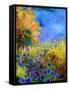 Blue wild flowers with an orange tree-Pol Ledent-Framed Stretched Canvas