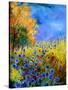 Blue wild flowers with an orange tree-Pol Ledent-Stretched Canvas