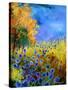 Blue wild flowers with an orange tree-Pol Ledent-Stretched Canvas