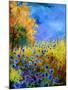 Blue wild flowers with an orange tree-Pol Ledent-Mounted Art Print