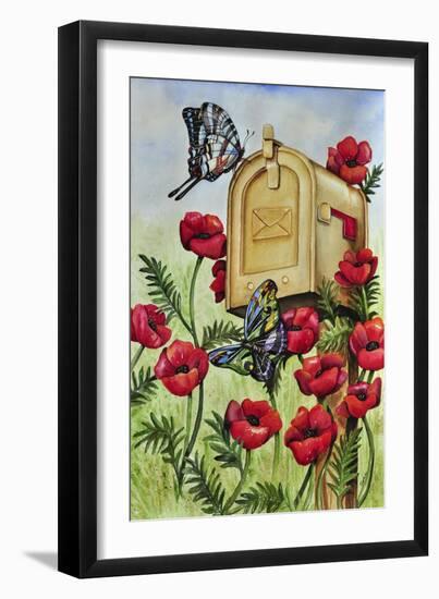 Blue Wing, Swallowtail and Poppies-Charlsie Kelly-Framed Giclee Print