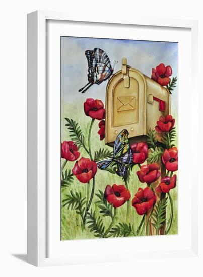 Blue Wing, Swallowtail and Poppies-Charlsie Kelly-Framed Giclee Print