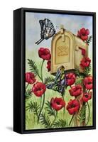 Blue Wing, Swallowtail and Poppies-Charlsie Kelly-Framed Stretched Canvas