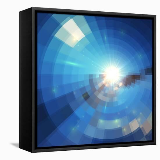 Blue Winter Sunshine in Mosaic Glass Window-art_of_sun-Framed Stretched Canvas