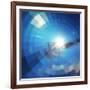 Blue Winter Sunshine in Mosaic Glass Window-art_of_sun-Framed Art Print