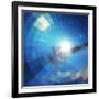 Blue Winter Sunshine in Mosaic Glass Window-art_of_sun-Framed Art Print