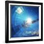 Blue Winter Sunshine in Mosaic Glass Window-art_of_sun-Framed Art Print