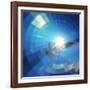 Blue Winter Sunshine in Mosaic Glass Window-art_of_sun-Framed Art Print