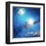 Blue Winter Sunshine in Mosaic Glass Window-art_of_sun-Framed Art Print