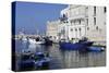 Blue Wooden Boats and Fishing Vessels in the Walled Harbour of Monopoli in Apulia, Italy, Europe-Stuart Forster-Stretched Canvas