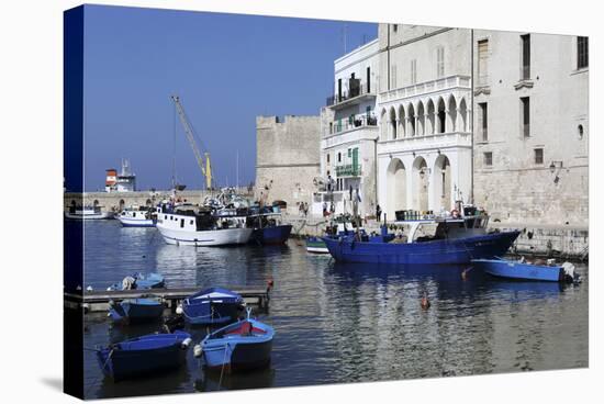 Blue Wooden Boats and Fishing Vessels in the Walled Harbour of Monopoli in Apulia, Italy, Europe-Stuart Forster-Stretched Canvas