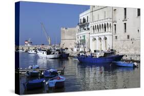 Blue Wooden Boats and Fishing Vessels in the Walled Harbour of Monopoli in Apulia, Italy, Europe-Stuart Forster-Stretched Canvas