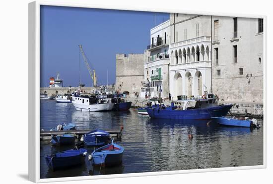 Blue Wooden Boats and Fishing Vessels in the Walled Harbour of Monopoli in Apulia, Italy, Europe-Stuart Forster-Framed Photographic Print