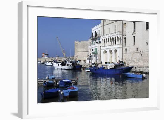 Blue Wooden Boats and Fishing Vessels in the Walled Harbour of Monopoli in Apulia, Italy, Europe-Stuart Forster-Framed Photographic Print