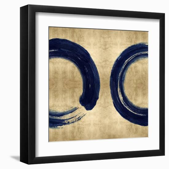 Blue Zen Circle on Gold II-Ellie Roberts-Framed Art Print